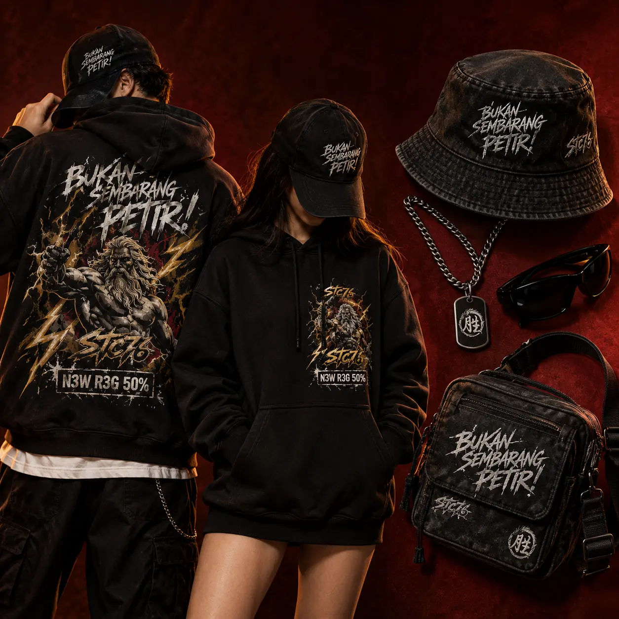 Koleksi aksesoris STECEU76. — bucket hat dan chain